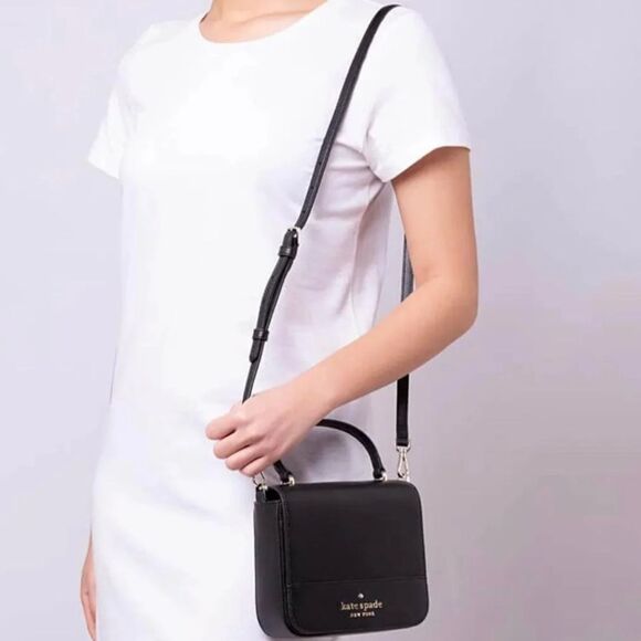 NWOT Kate Spade Staci Saffiano Top Handle Square Flap Crossbody Bag Purse Black - Picture 2 of 9